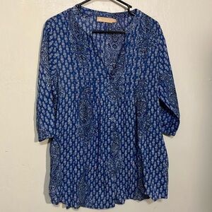 La Cera bandana print paisley lightweight swing tunic with pockets Large